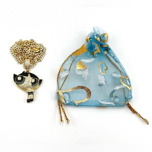 18K Gold Plated over 925 Sterling Silver Round Cut 3D PowerPuff Girls Necklace - Picture 4 of 9